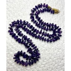 37" Genuine Amethyst Graduated Nugget Necklace Hand-Knotted Vintage Dark Boho